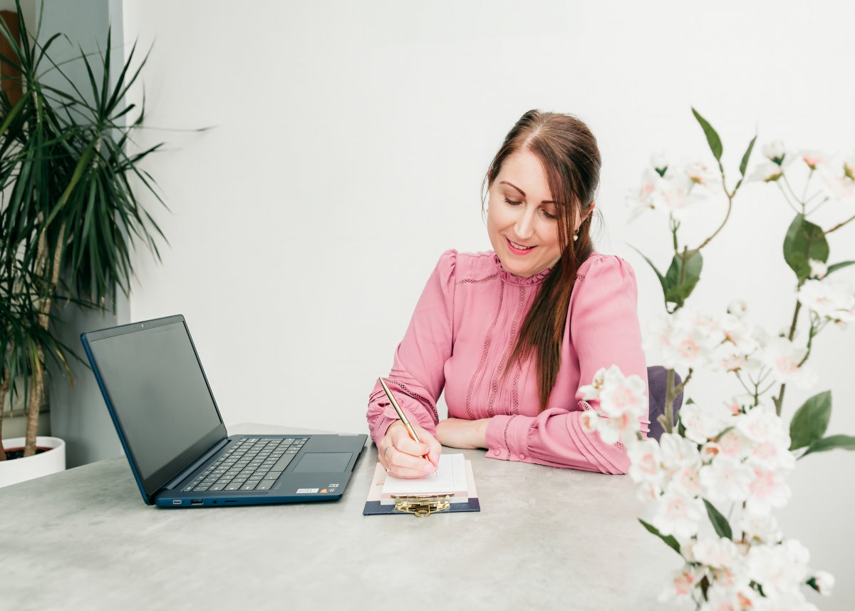Woman working on laptop